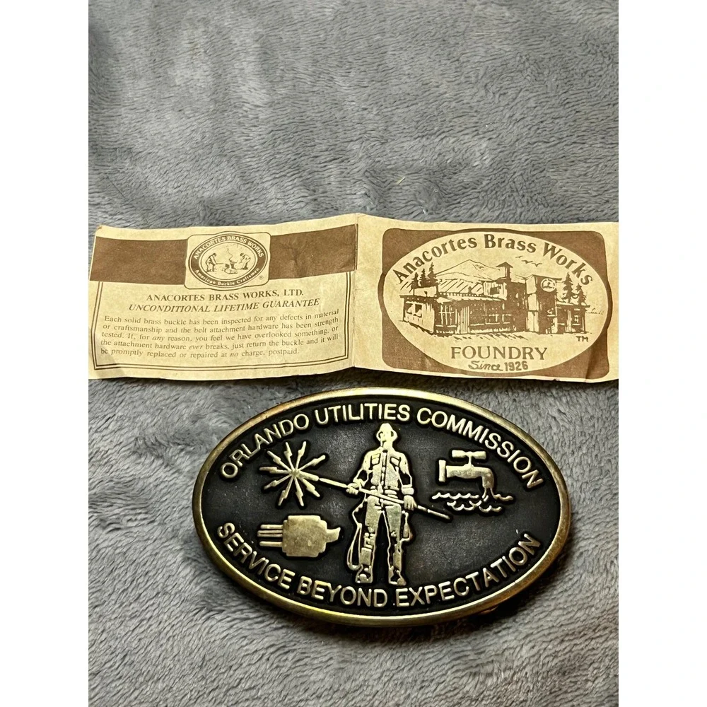 1994 Orlando Utilities Commission Solid Brass Belt Buckle Anacortes Works